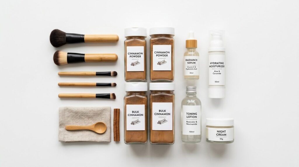 Budget-friendly beauty shopping concept: Organized overhead
