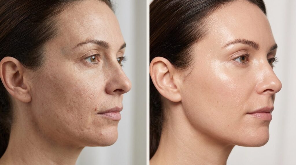 Before and after skin transformation concept: Split image sh