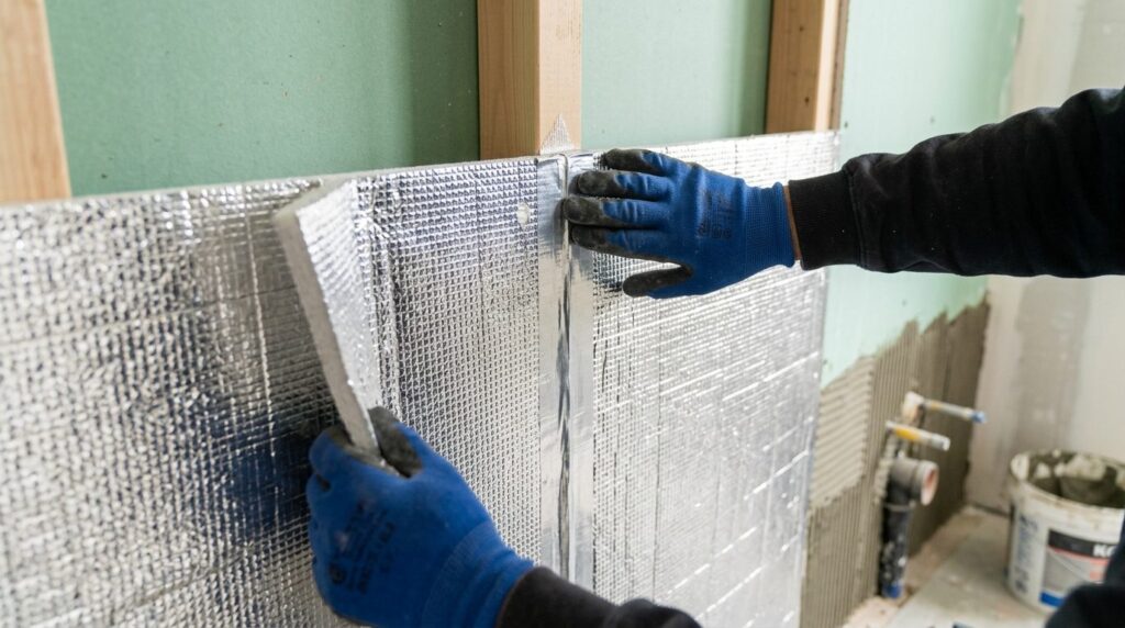 Close-up detail shot of reflective thermal insulation materi